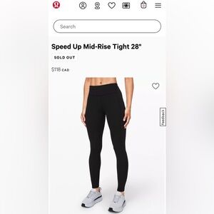 Lululemon Speed Up Mid-Rise Tight in Graphite Grey, Size 8, 28” inseam